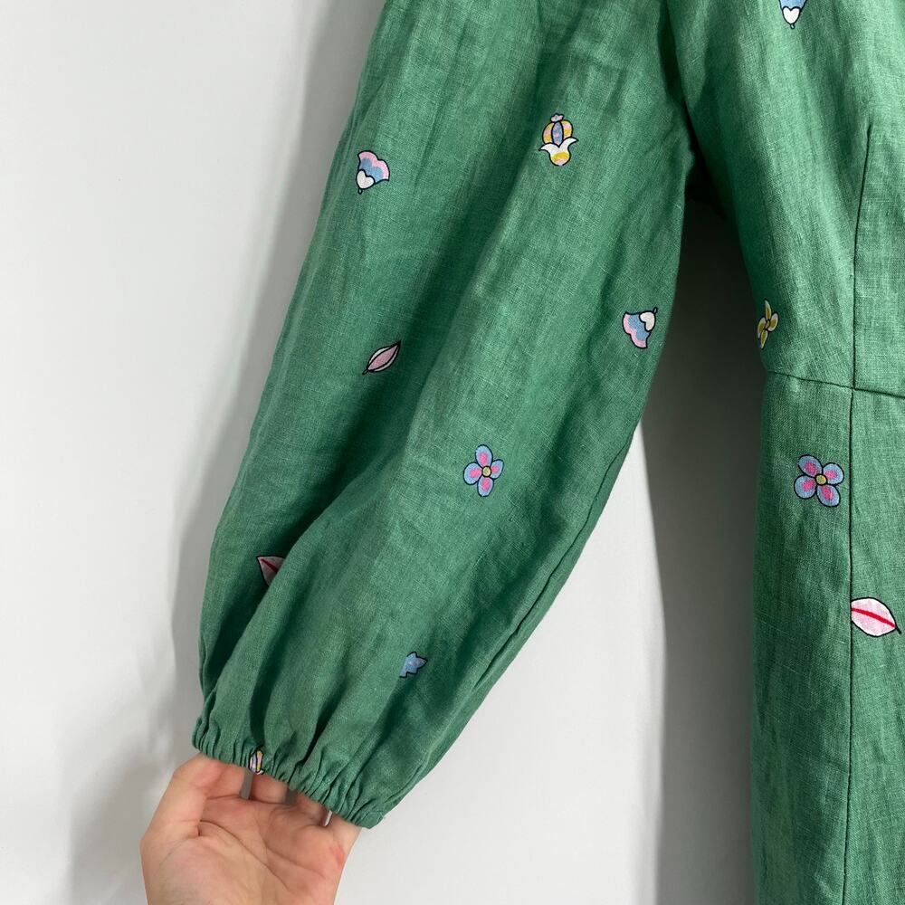 Boden Maxi Green Linen Print Belted Boho Dress Women’s 12R Prairie Event - Picture 6 of 11